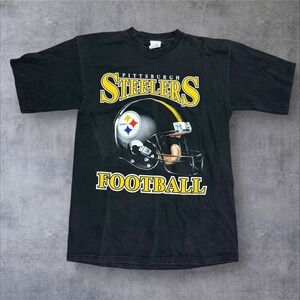 Vintage Pittsburgh Steelers Shirt Mens L Black NFL Football True Fan 90s Helmet